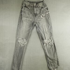 AMERICAN EAGLE Charcoal Distressed Mom Denim Jeans Womens Size 00 24x26.5